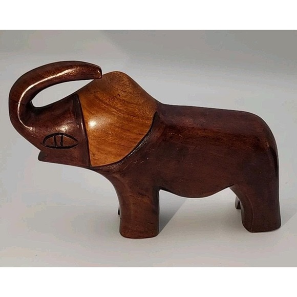 Vintage abstract solid wood carved ELEPHANT 7" tall‎ animal figurine - Picture 2 of 5